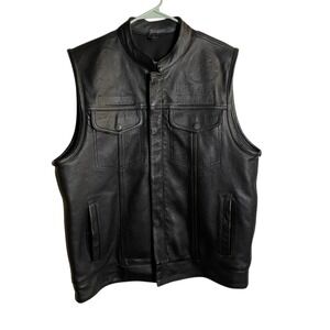 Street & Steel Mens Black Leather Riding Vest Size Large Motorcycle Biker
